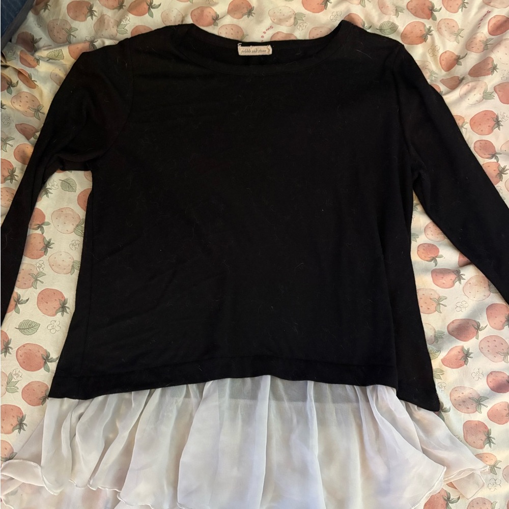 Pebble and Stone Black Top with White Sheer Hem